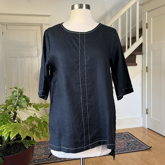 LISA BAYNE Black Linen Tunic Size XS - Picture 2 of 13